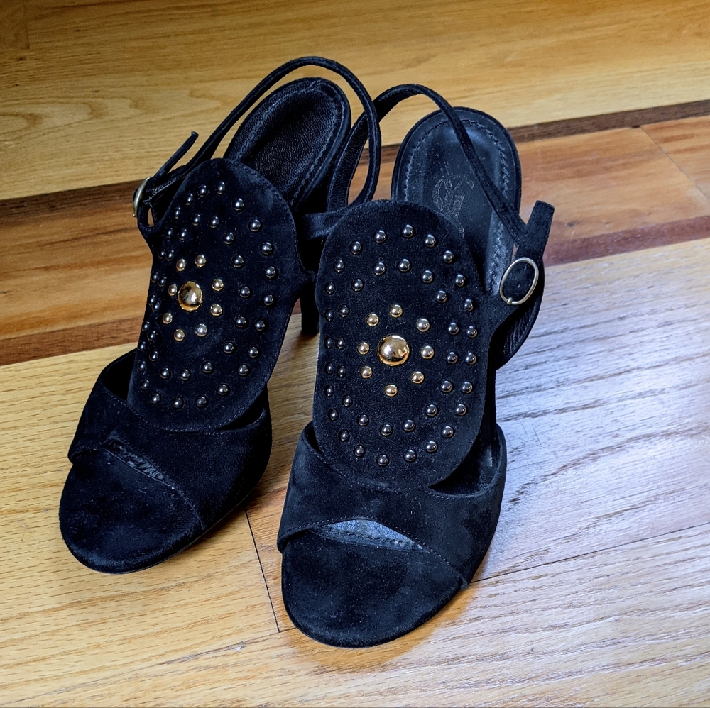 YSL black suede studded sandal 37